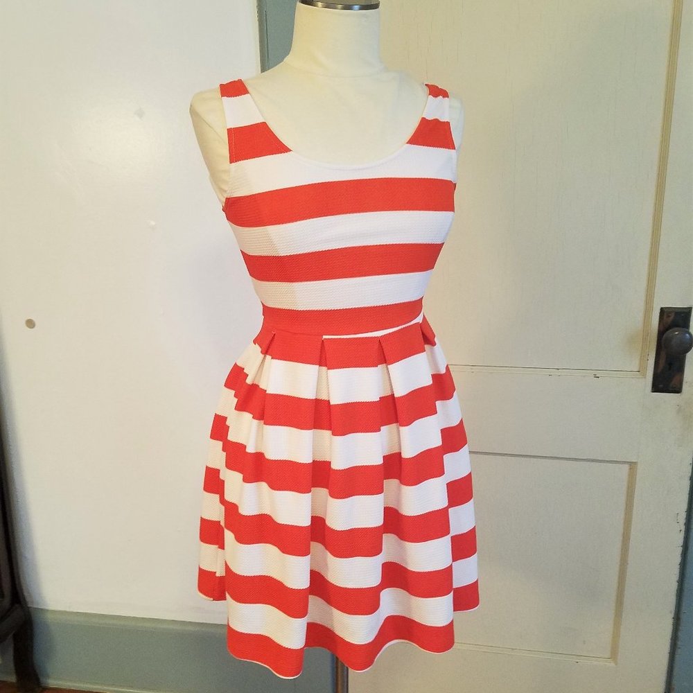 Orange and White Stripe Sleeveless Summer Dress XS